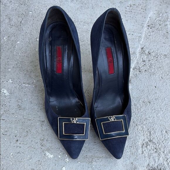 Carolina Herrera Blue Suede heels - Picture 1 of 9